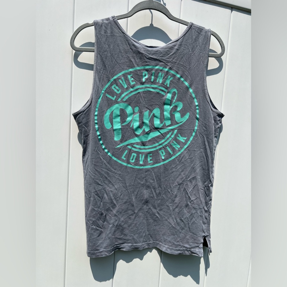 Love Pink Victoria’s Secret Gray And Teal Tank Top Woman’s Size Small